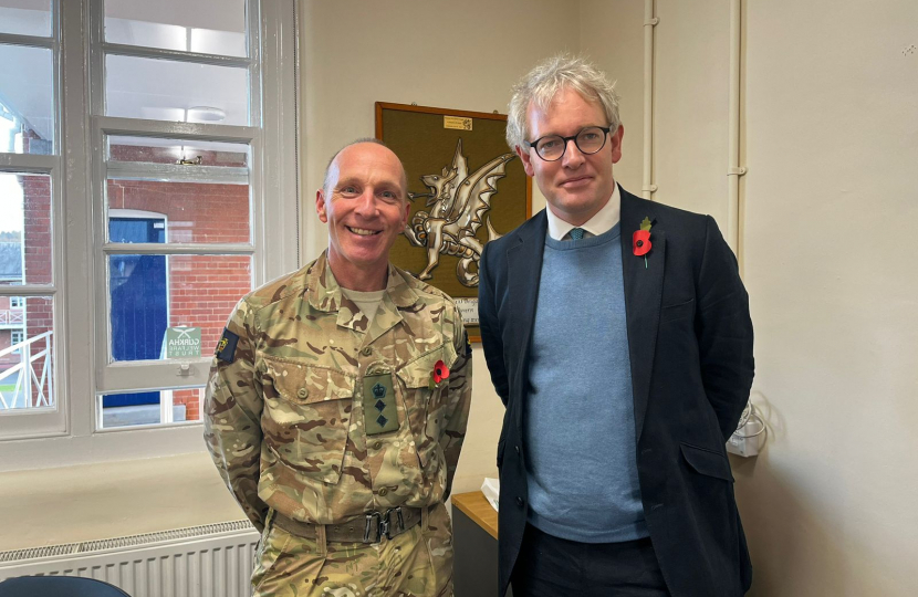 Danny Kruger with Colonel Gary McDade, Army Commander South West, in Jellalabad Barracks in Tidworth